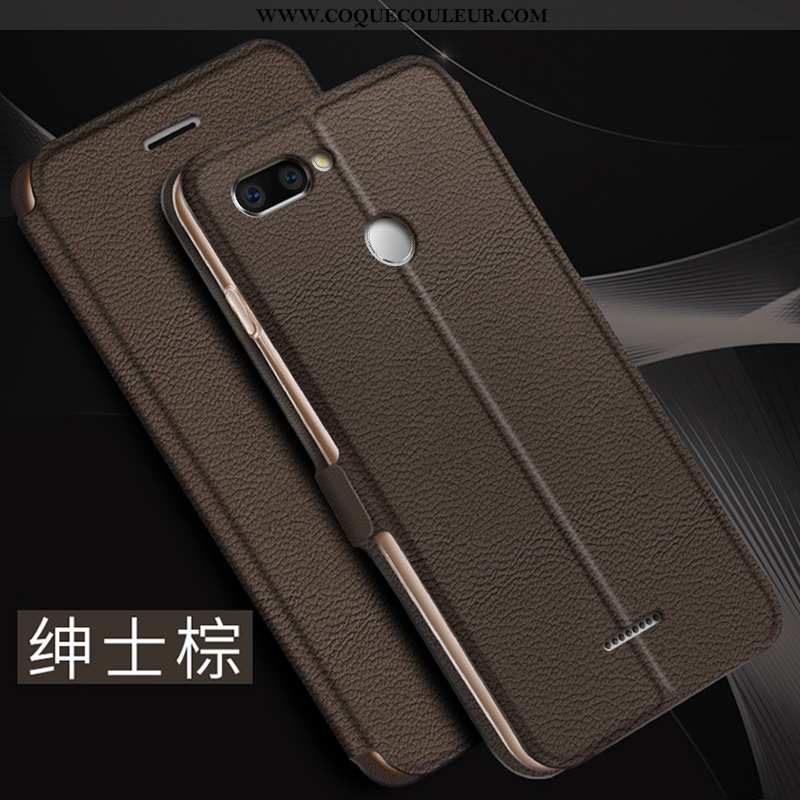 Coque Xiaomi Redmi 6 Cuir Simple Rouge, Housse Xiaomi Redmi 6 Fluide Doux Incassable Doré