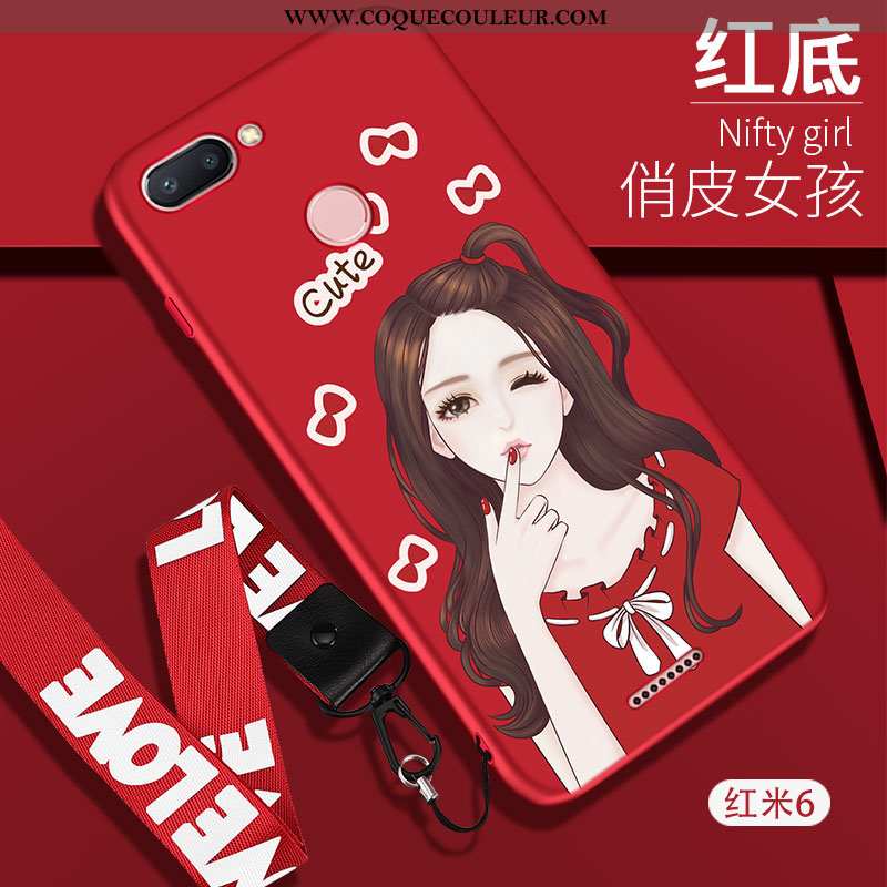 Étui Xiaomi Redmi 6 Protection Mode Étui, Coque Xiaomi Redmi 6 Ornements Suspendus Tendance Rouge