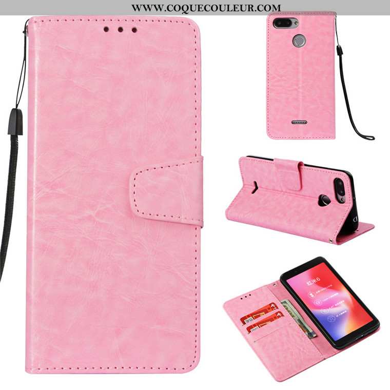 Étui Xiaomi Redmi 6 Cuir Rose Téléphone Portable, Coque Xiaomi Redmi 6 Fluide Doux Rouge