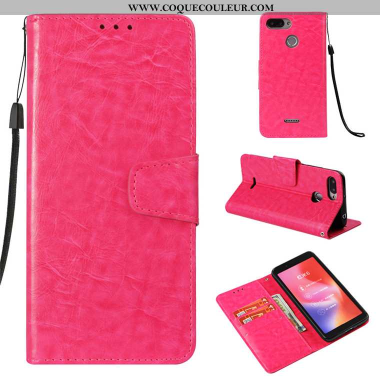 Étui Xiaomi Redmi 6 Cuir Rose Téléphone Portable, Coque Xiaomi Redmi 6 Fluide Doux Rouge