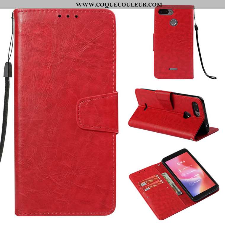 Étui Xiaomi Redmi 6 Cuir Rose Téléphone Portable, Coque Xiaomi Redmi 6 Fluide Doux Rouge