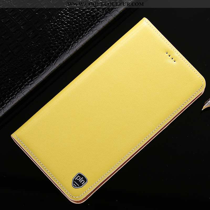 Coque Xiaomi Redmi 6a Cuir Véritable Jaune Petit, Housse Xiaomi Redmi 6a Cuir Étui