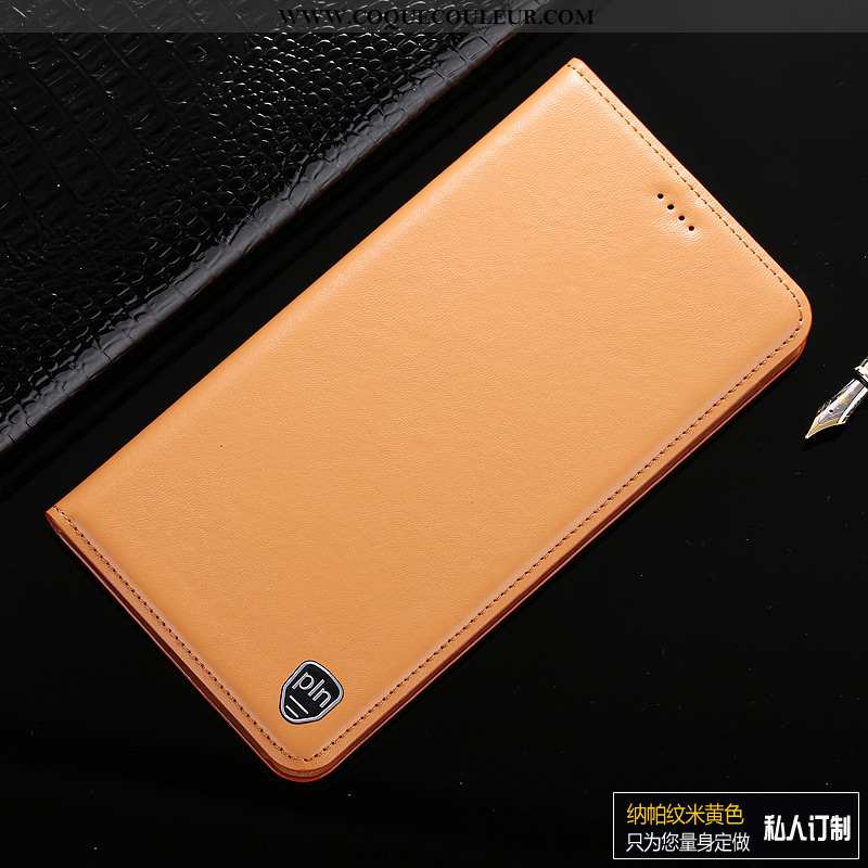 Coque Xiaomi Redmi 6a Cuir Véritable Jaune Petit, Housse Xiaomi Redmi 6a Cuir Étui