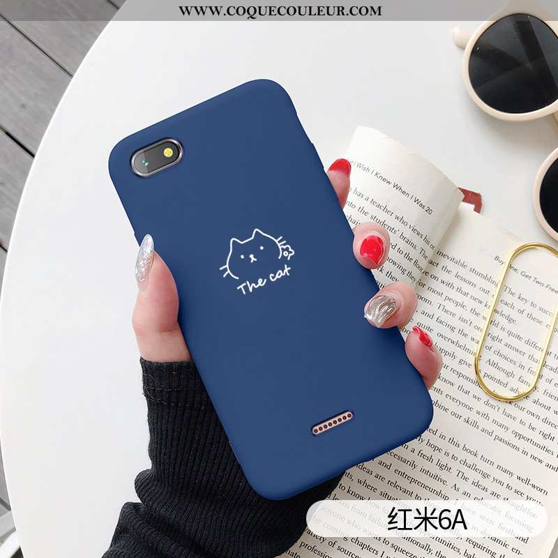 Étui Xiaomi Redmi 6a Créatif Rouge Tendance, Coque Xiaomi Redmi 6a Dessin Animé Simple Bleu Foncé