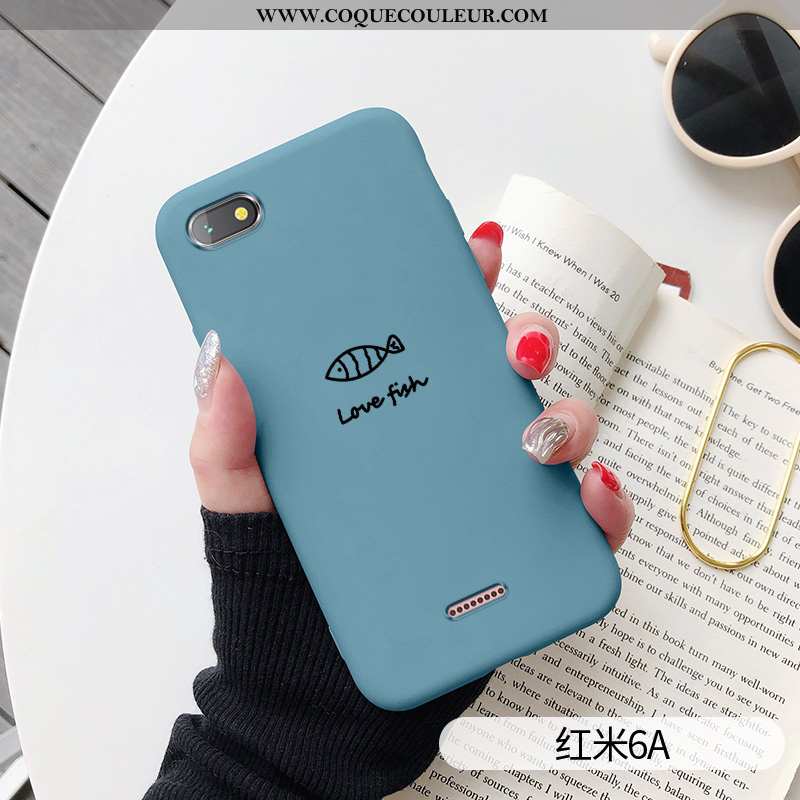 Étui Xiaomi Redmi 6a Créatif Rouge Tendance, Coque Xiaomi Redmi 6a Dessin Animé Simple Bleu Foncé