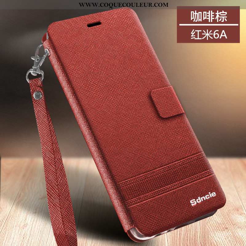 Housse Xiaomi Redmi 6a Fluide Doux Cuir Étui, Étui Xiaomi Redmi 6a Protection Rouge Rose