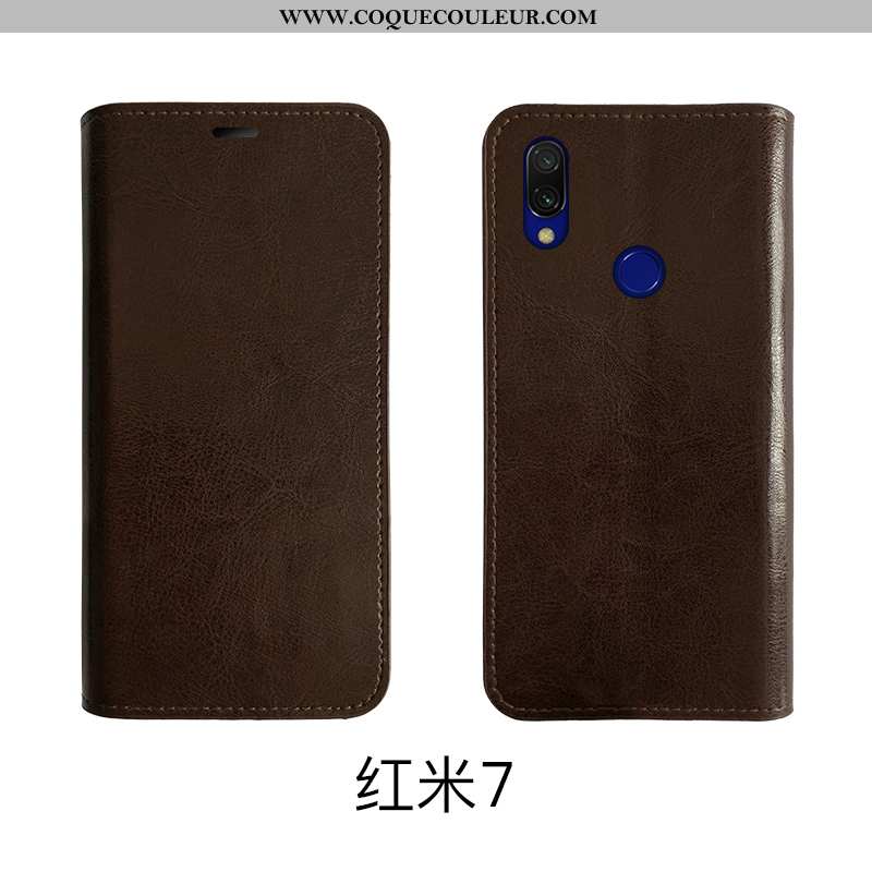 Housse Xiaomi Redmi 7 Protection Rouge Tout Compris, Étui Xiaomi Redmi 7 Cuir Véritable Marron