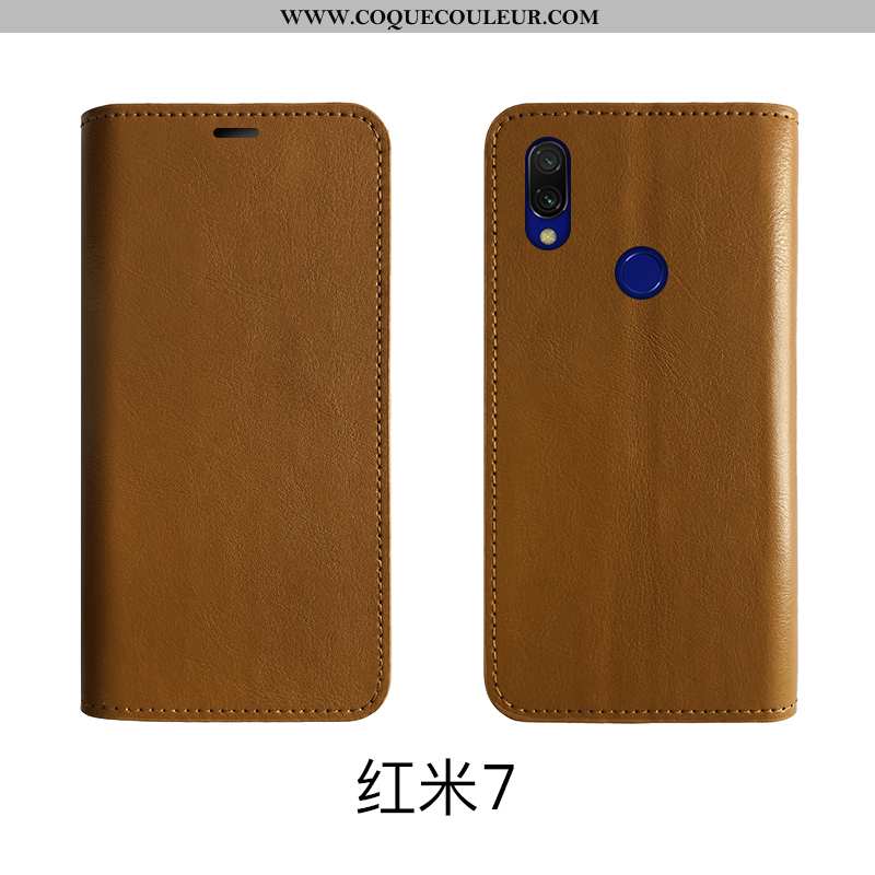 Housse Xiaomi Redmi 7 Protection Rouge Tout Compris, Étui Xiaomi Redmi 7 Cuir Véritable Marron