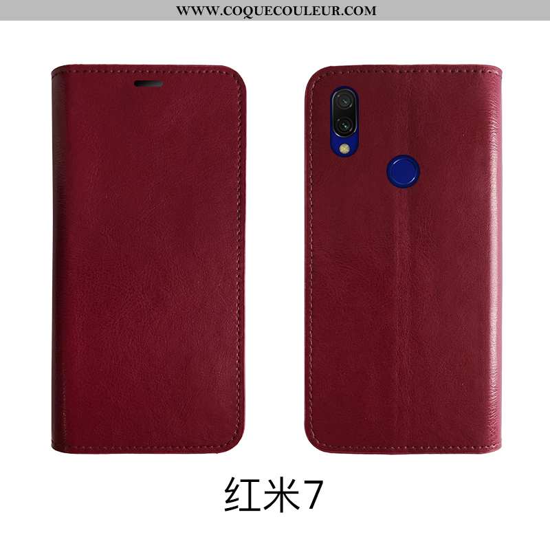 Housse Xiaomi Redmi 7 Protection Rouge Tout Compris, Étui Xiaomi Redmi 7 Cuir Véritable Marron