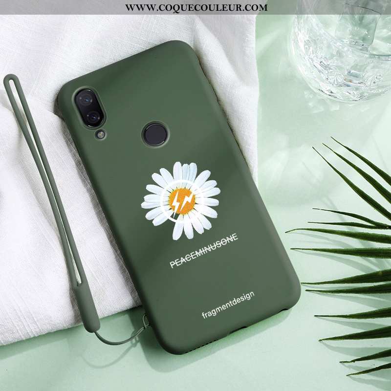 Étui Xiaomi Redmi 7 Légère Vert Protection, Coque Xiaomi Redmi 7 Fluide Doux Petite Marguerite Verte