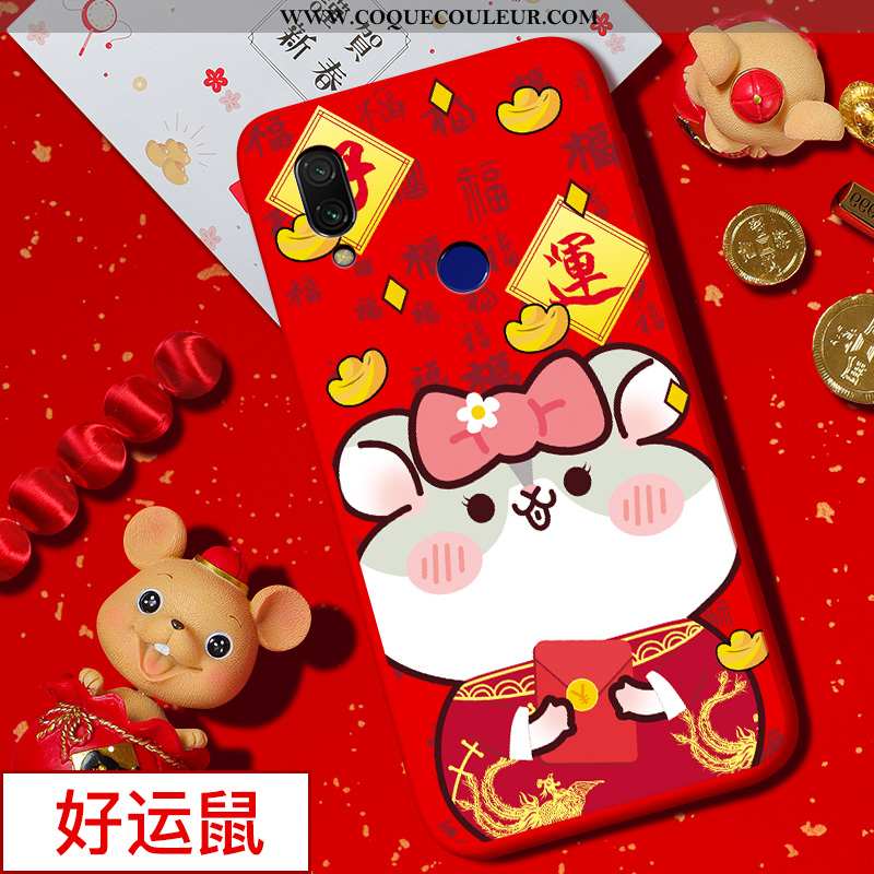 Housse Xiaomi Redmi 7 Silicone Rat Coque, Étui Xiaomi Redmi 7 Protection Dessin Animé Rouge