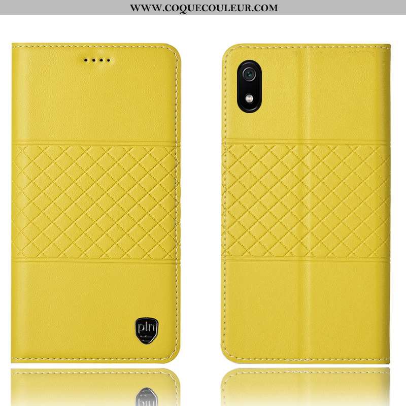 Étui Xiaomi Redmi 7a Cuir Véritable Housse Incassable, Coque Xiaomi Redmi 7a Protection Jaune