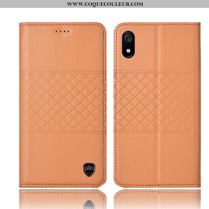 Étui Xiaomi Redmi 7a Cuir Véritable Housse Incassable, Coque Xiaomi Redmi 7a Protection Jaune