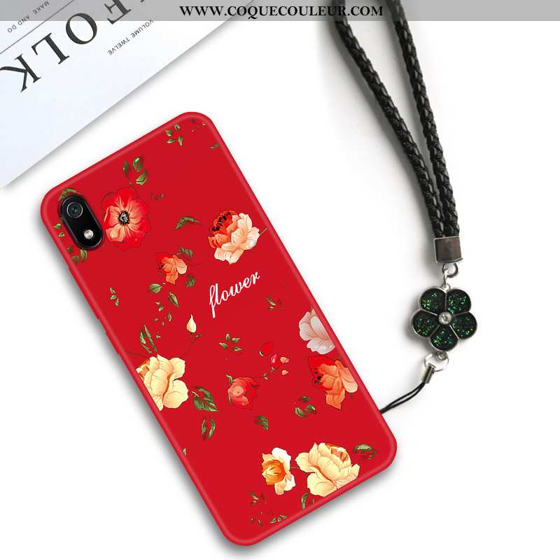 Coque Xiaomi Redmi 7a Personnalité Tendance Fleur, Housse Xiaomi Redmi 7a Créatif Tout Compris Rouge