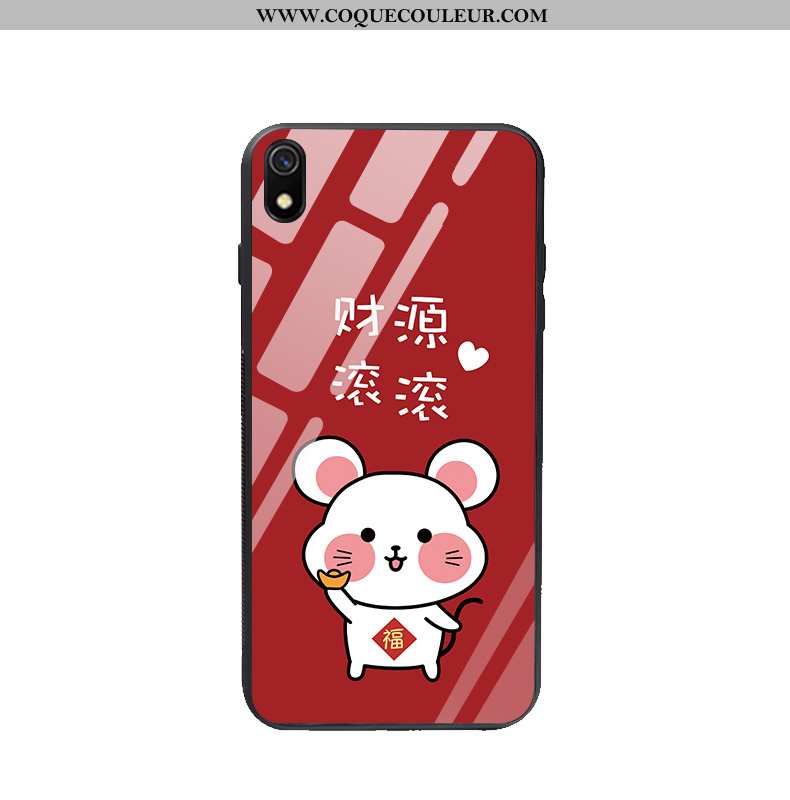 Coque Xiaomi Redmi 7a Verre Rat Étui, Housse Xiaomi Redmi 7a Charmant Téléphone Portable Rouge