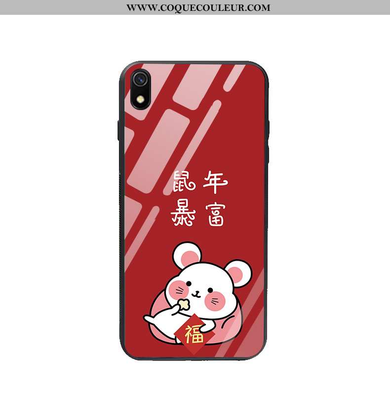 Coque Xiaomi Redmi 7a Verre Rat Étui, Housse Xiaomi Redmi 7a Charmant Téléphone Portable Rouge