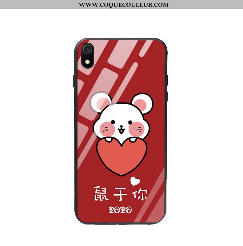 Coque Xiaomi Redmi 7a Verre Rat Étui, Housse Xiaomi Redmi 7a Charmant Téléphone Portable Rouge