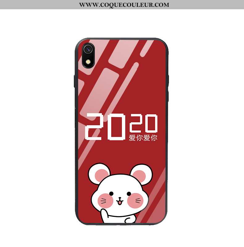 Coque Xiaomi Redmi 7a Verre Rat Étui, Housse Xiaomi Redmi 7a Charmant Téléphone Portable Rouge