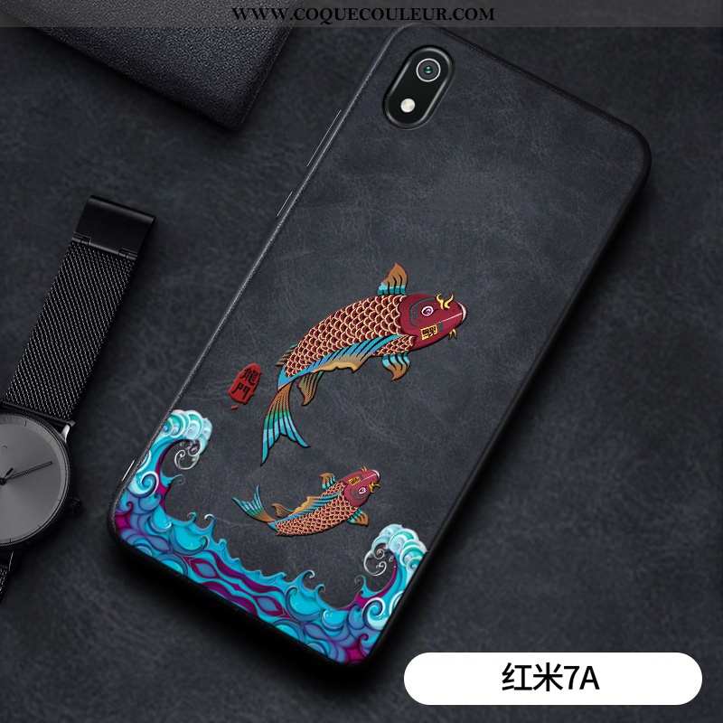 Housse Xiaomi Redmi 7a Silicone Coque Vintage, Étui Xiaomi Redmi 7a Mode Business Noir