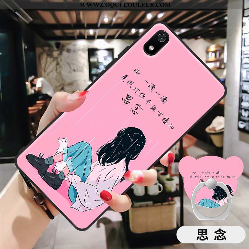 Étui Xiaomi Redmi 7a Dessin Animé Délavé En Daim Fluide Doux, Coque Xiaomi Redmi 7a Légère Rouge Ros