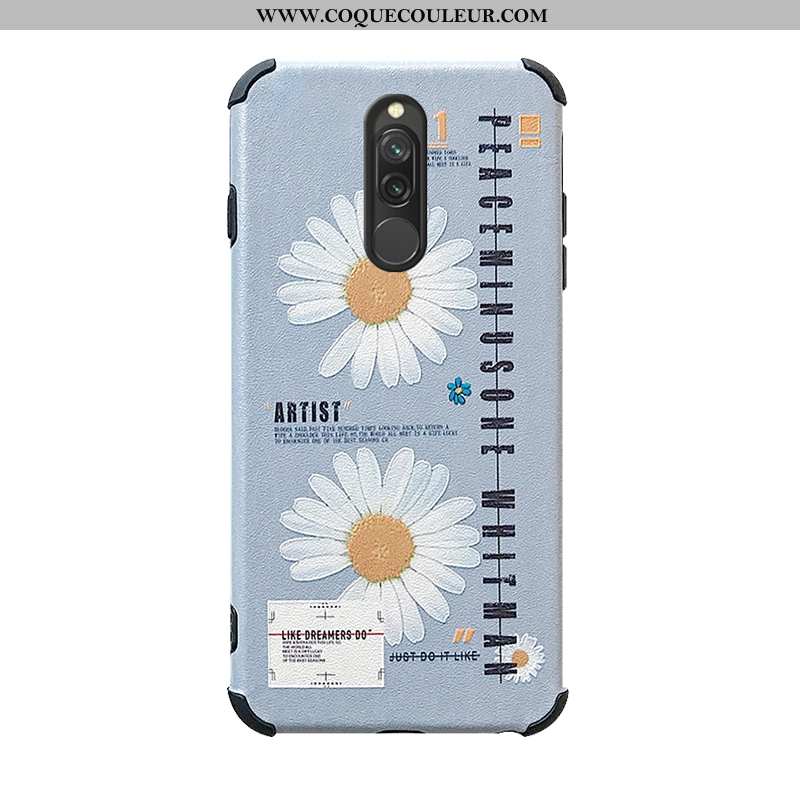 Étui Xiaomi Redmi 8 Protection Membrane Rouge, Coque Xiaomi Redmi 8 Gaufrage Modèle Fleurie Bleu