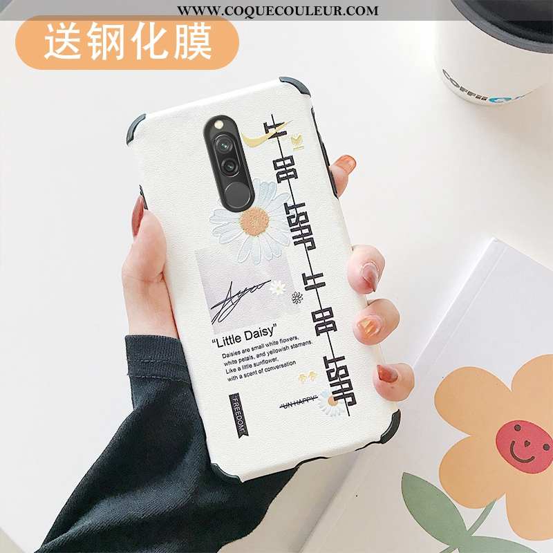 Étui Xiaomi Redmi 8 Protection Membrane Rouge, Coque Xiaomi Redmi 8 Gaufrage Modèle Fleurie Bleu