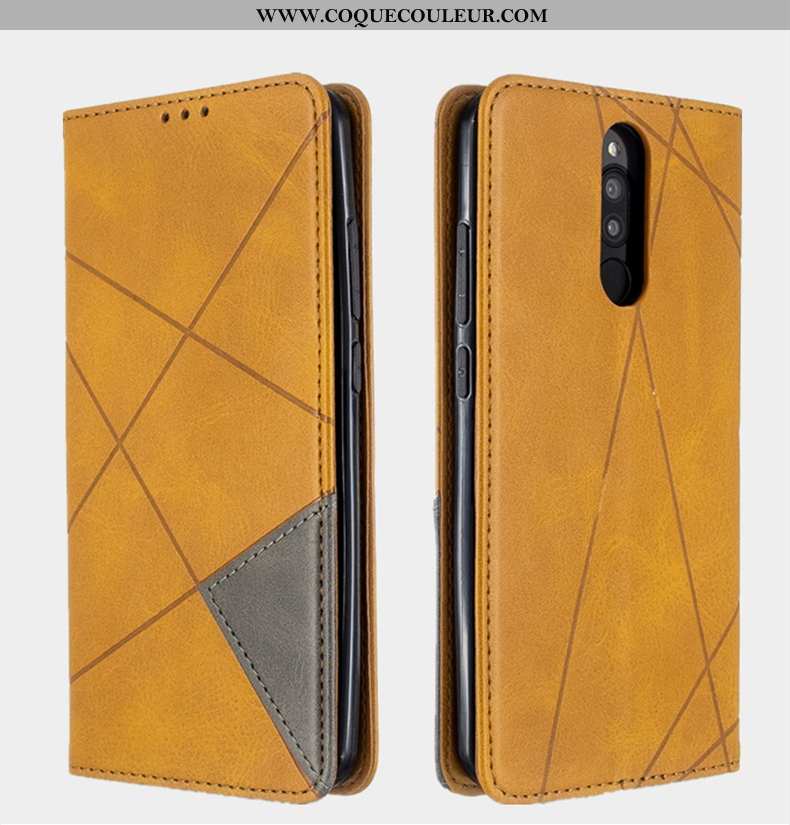 Étui Xiaomi Redmi 8 Cuir Coque Étui, Xiaomi Redmi 8 Protection Petit Jaune