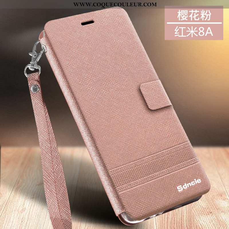 Coque Xiaomi Redmi 8a Silicone Rouge Cuir, Housse Xiaomi Redmi 8a Protection Téléphone Portable Rose