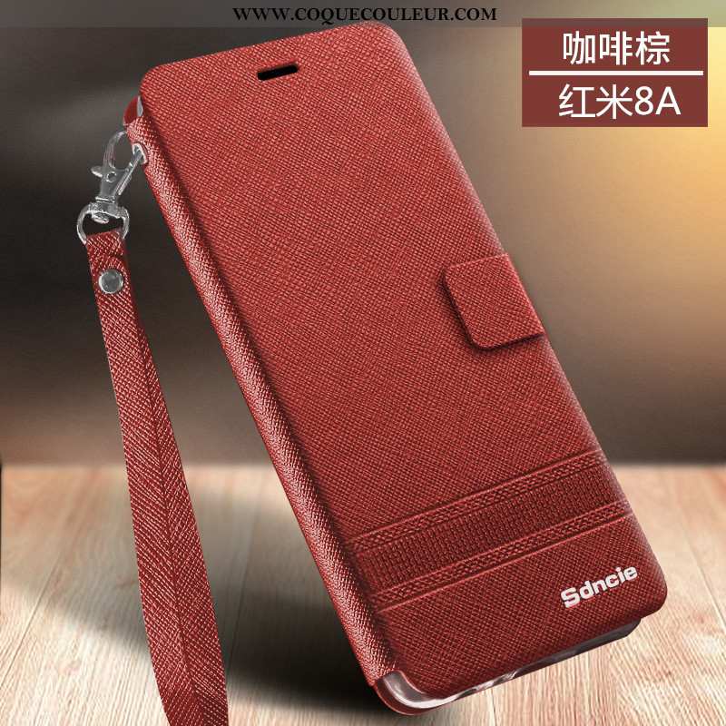 Coque Xiaomi Redmi 8a Silicone Rouge Cuir, Housse Xiaomi Redmi 8a Protection Téléphone Portable Rose