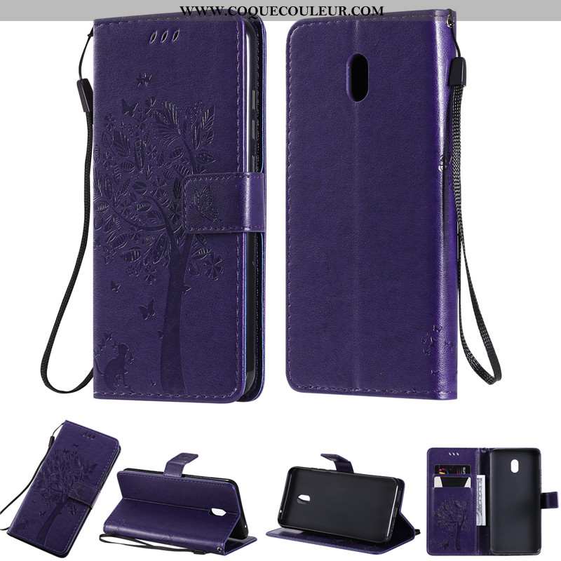 Coque Xiaomi Redmi 8a Cuir Incassable Violet, Housse Xiaomi Redmi 8a Tout Compris Rouge Violet