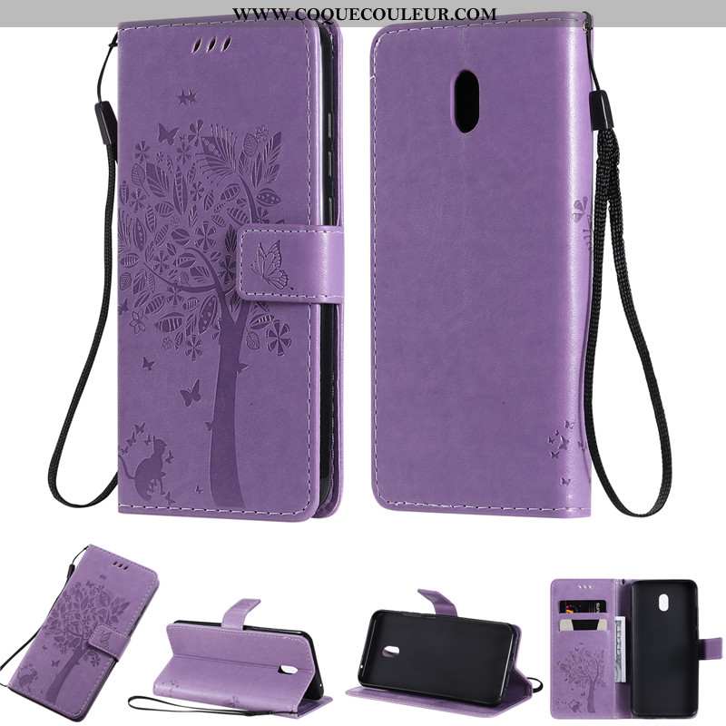 Coque Xiaomi Redmi 8a Cuir Incassable Violet, Housse Xiaomi Redmi 8a Tout Compris Rouge Violet