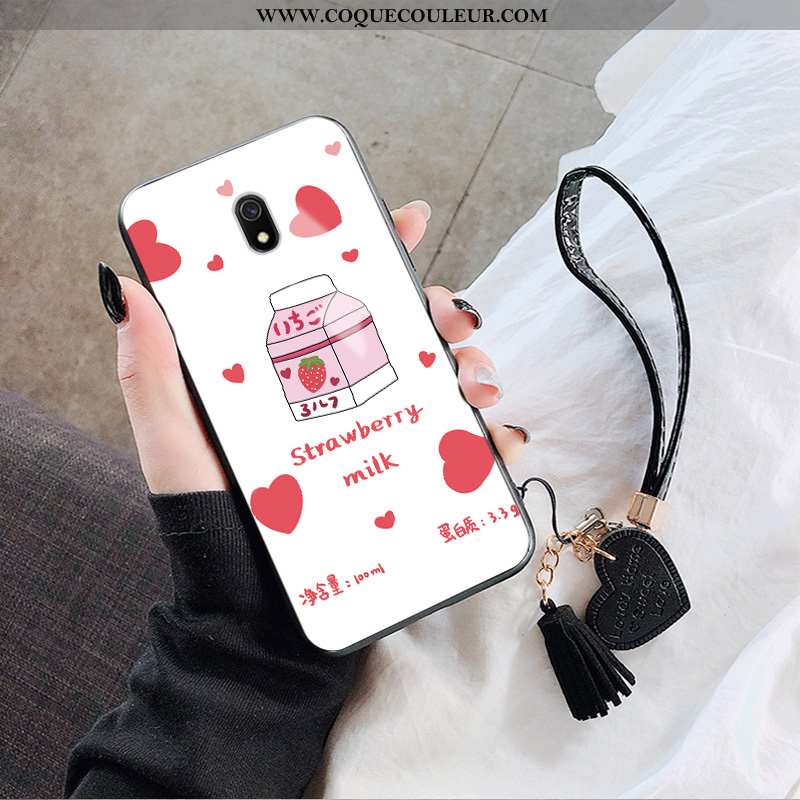 Coque Xiaomi Redmi 8a Verre Rouge Rose, Housse Xiaomi Redmi 8a Fluide Doux Protection Blanche