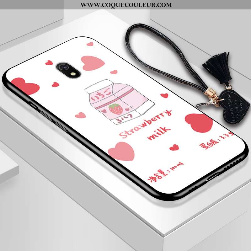 Coque Xiaomi Redmi 8a Verre Rouge Rose, Housse Xiaomi Redmi 8a Fluide Doux Protection Blanche