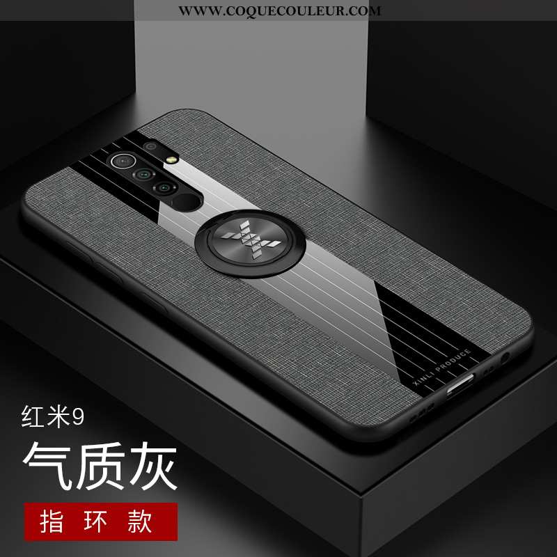 Étui Xiaomi Redmi 9 Protection Net Rouge, Coque Xiaomi Redmi 9 Délavé En Daim Gris