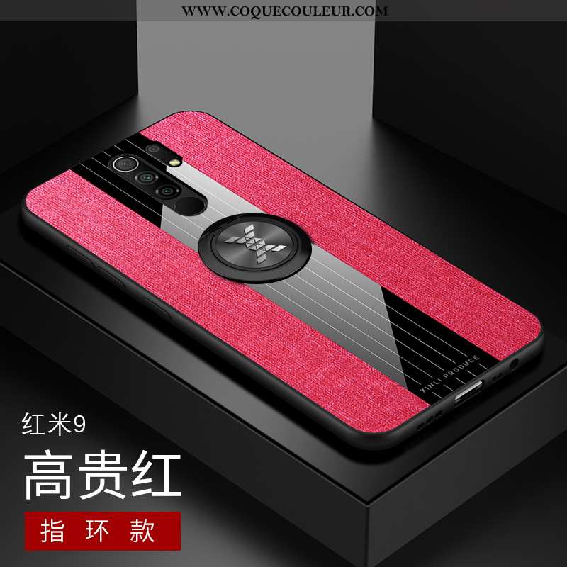 Étui Xiaomi Redmi 9 Protection Net Rouge, Coque Xiaomi Redmi 9 Délavé En Daim Gris