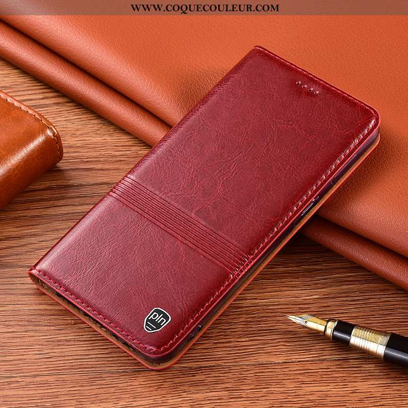 Coque Xiaomi Redmi 9a Protection Petit Incassable, Housse Xiaomi Redmi 9a Cuir Véritable Rouge