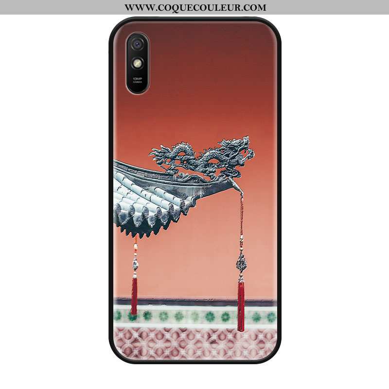 Housse Xiaomi Redmi 9a Mode Incassable Vintage, Étui Xiaomi Redmi 9a Protection Rouge Gris