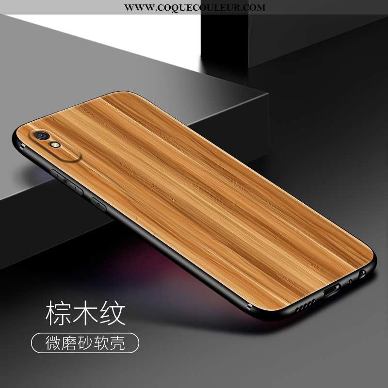 Étui Xiaomi Redmi 9a En Bois Petit Silicone, Coque Xiaomi Redmi 9a Tendance Tout Compris Marron