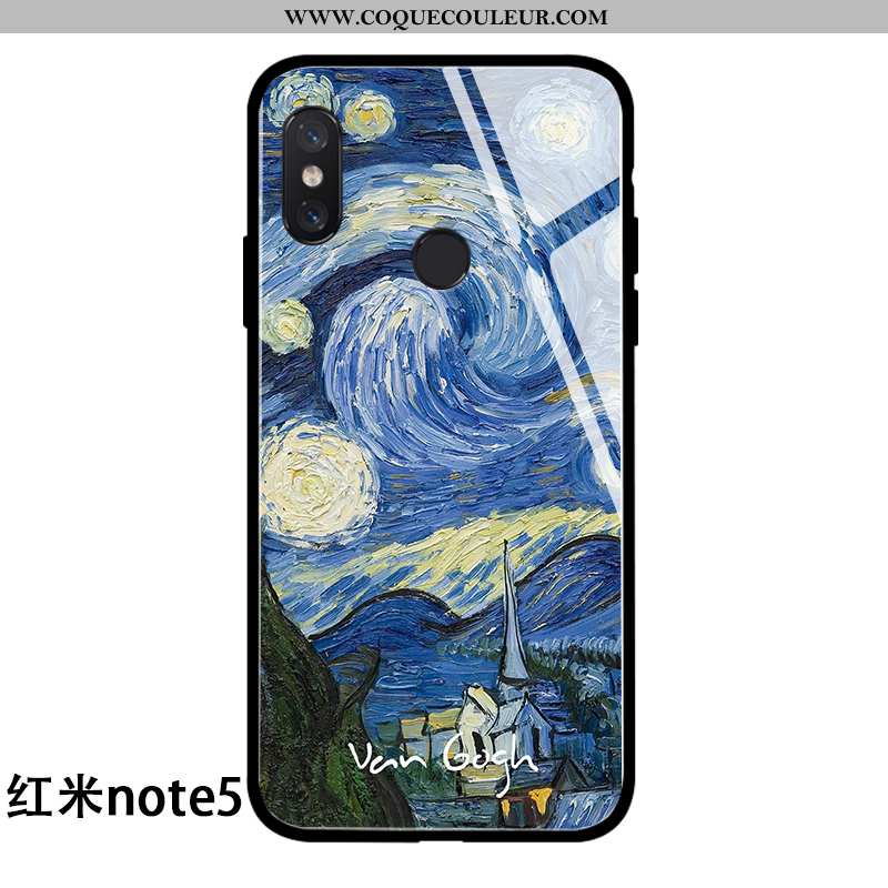 Coque Xiaomi Redmi Note 5 Verre Ciel Étoilé Coque, Housse Xiaomi Redmi Note 5 Personnalité Étui Bleu