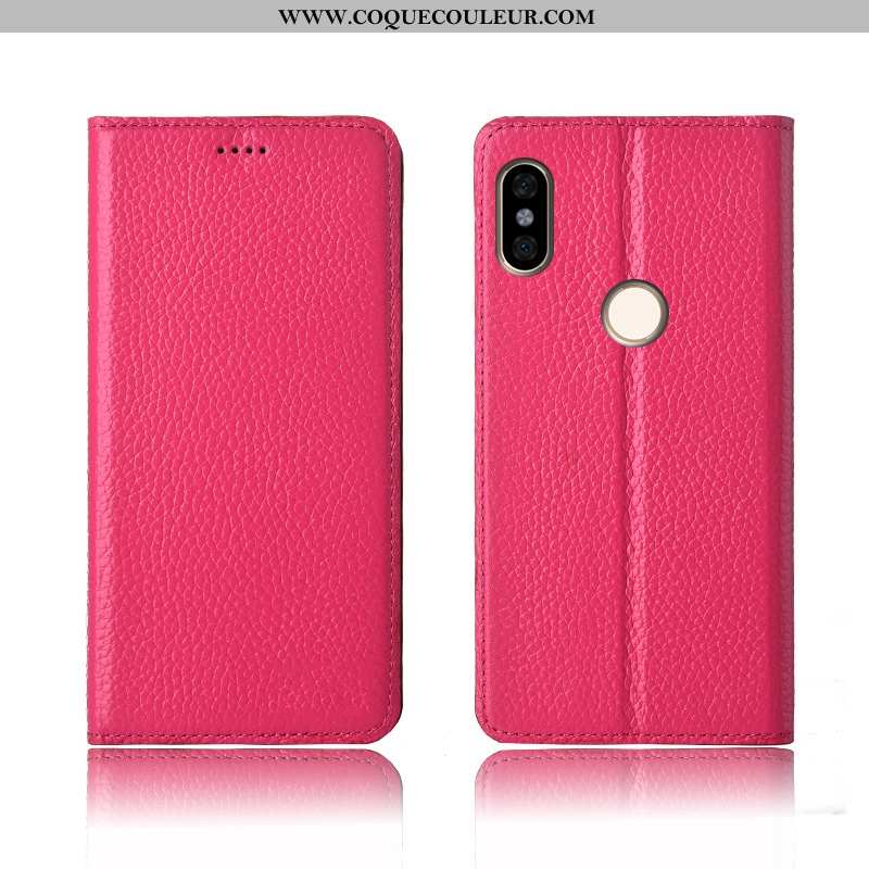 Étui Xiaomi Redmi Note 6 Pro Cuir Véritable Rouge Clamshell, Coque Xiaomi Redmi Note 6 Pro Cuir Nouv