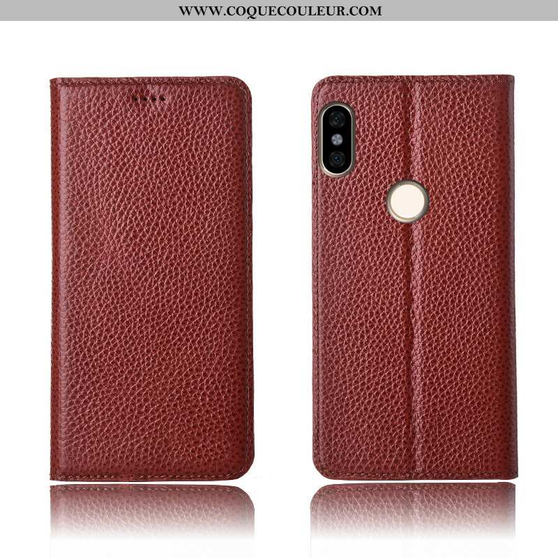 Étui Xiaomi Redmi Note 6 Pro Cuir Véritable Rouge Clamshell, Coque Xiaomi Redmi Note 6 Pro Cuir Nouv