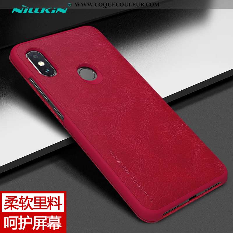 Coque Xiaomi Redmi Note 6 Pro Protection Rouge Carte, Housse Xiaomi Redmi Note 6 Pro Cuir Étui Marro