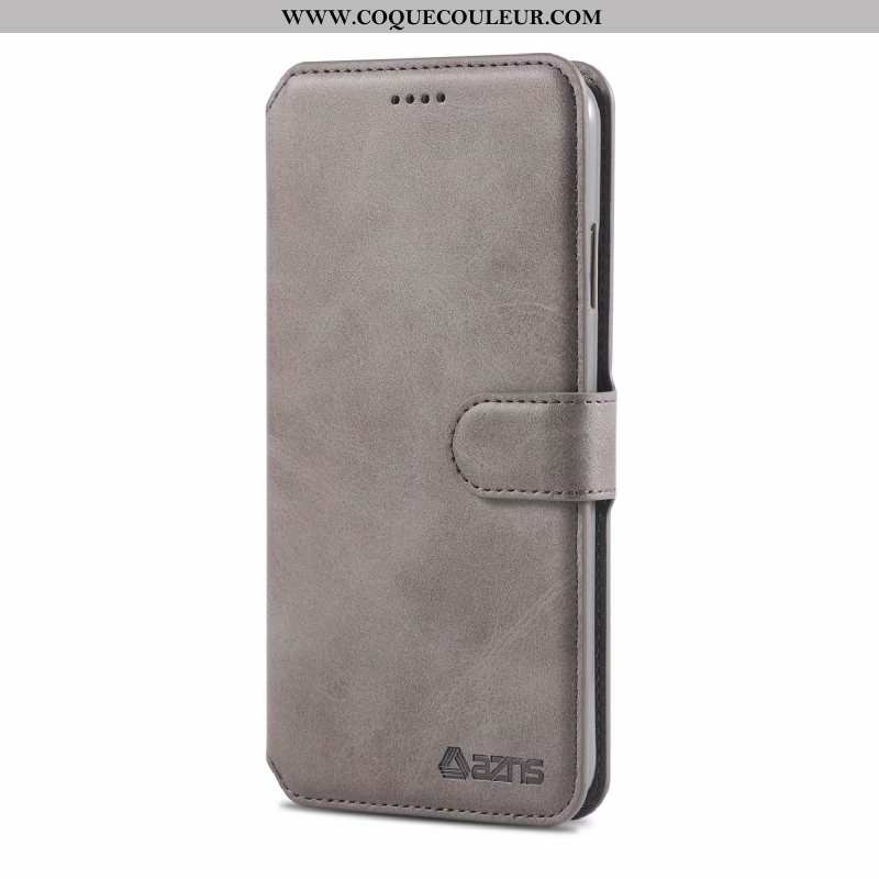 Housse Xiaomi Redmi Note 6 Pro Portefeuille Carte Gris, Étui Xiaomi Redmi Note 6 Pro Cuir Incassable