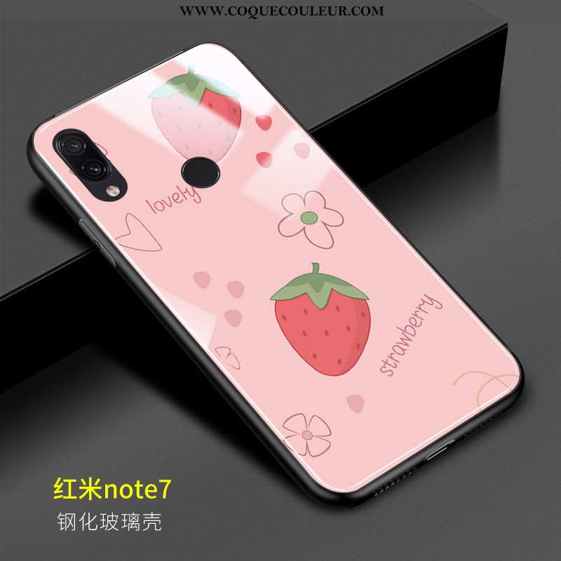 Étui Xiaomi Redmi Note 7 Charmant Fraise Incassable, Coque Xiaomi Redmi Note 7 Protection Rose