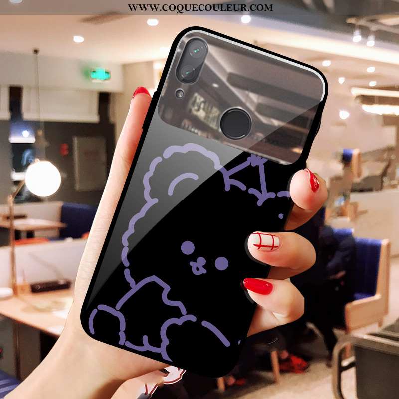 Housse Xiaomi Redmi Note 7 Verre Rouge Cœur, Étui Xiaomi Redmi Note 7 Dessin Animé Noir