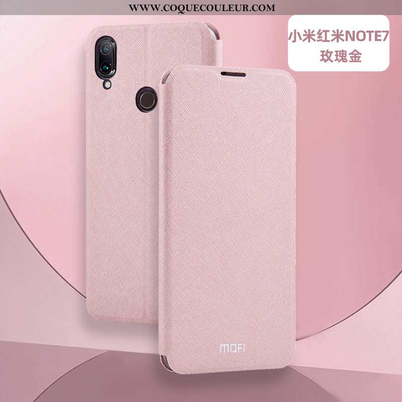 Étui Xiaomi Redmi Note 7 Cuir Téléphone Portable Clamshell, Coque Xiaomi Redmi Note 7 Silicone Rose