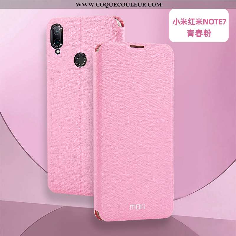 Étui Xiaomi Redmi Note 7 Cuir Téléphone Portable Clamshell, Coque Xiaomi Redmi Note 7 Silicone Rose