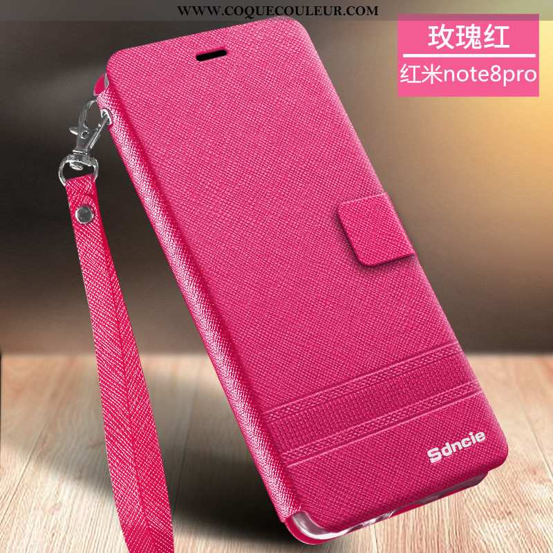 Coque Xiaomi Redmi Note 8 Pro Protection Rose Clamshell, Housse Xiaomi Redmi Note 8 Pro Cuir Télépho