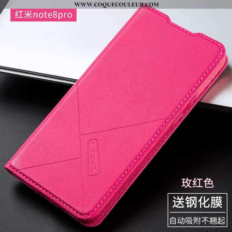 Housse Xiaomi Redmi Note 8 Pro Cuir Simple, Étui Xiaomi Redmi Note 8 Pro Fluide Doux Protection Rose