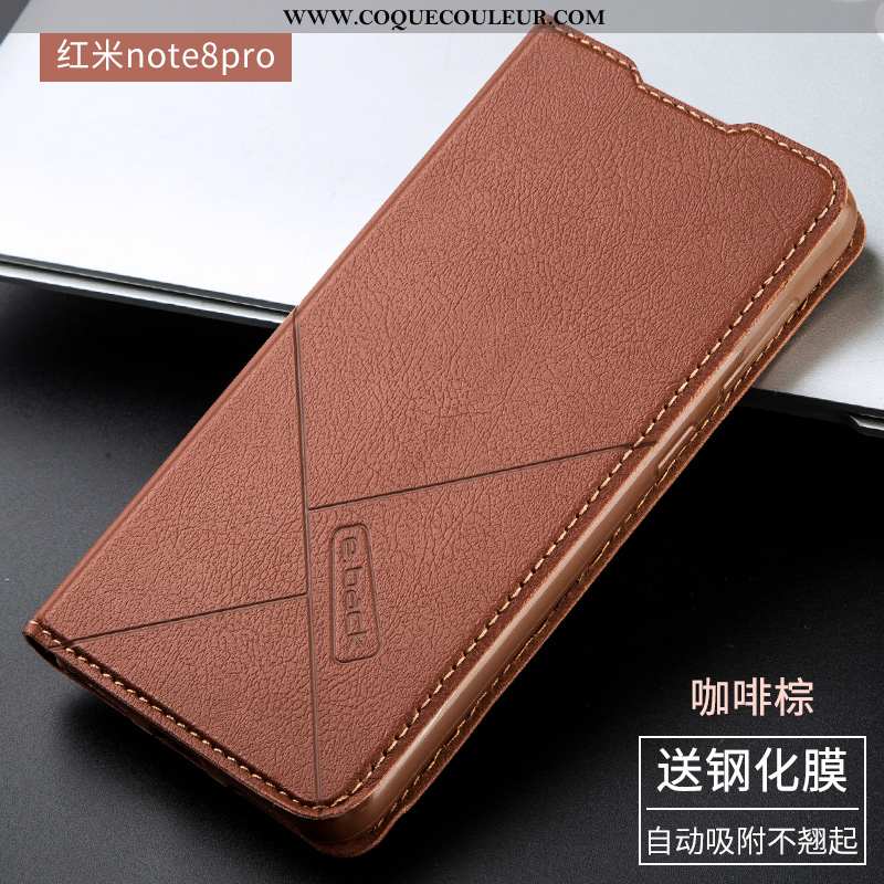 Housse Xiaomi Redmi Note 8 Pro Cuir Simple, Étui Xiaomi Redmi Note 8 Pro Fluide Doux Protection Rose